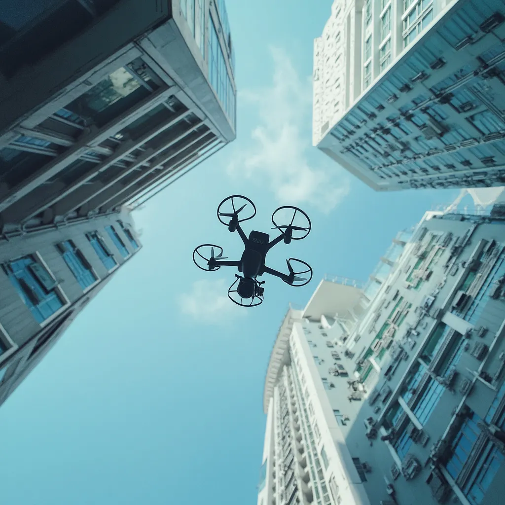 Drone sobrevoando cidade